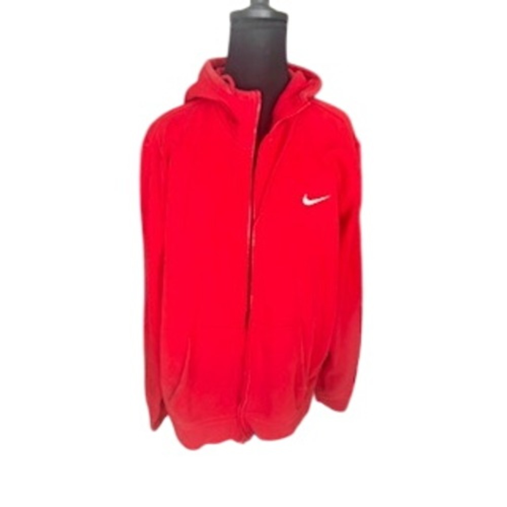 Nike Mens Full Zip Hoodie Red Fleece Swoosh Logo Jacket XL